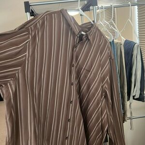 Brown stripe cotton long sleeve button up